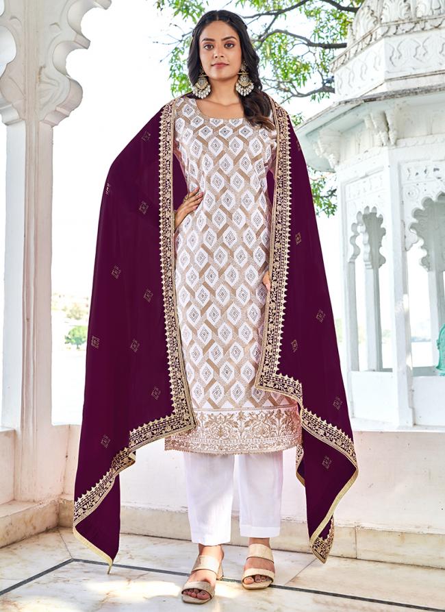 Vichitra Wine Party Wear Embroidery Work Straight Suit